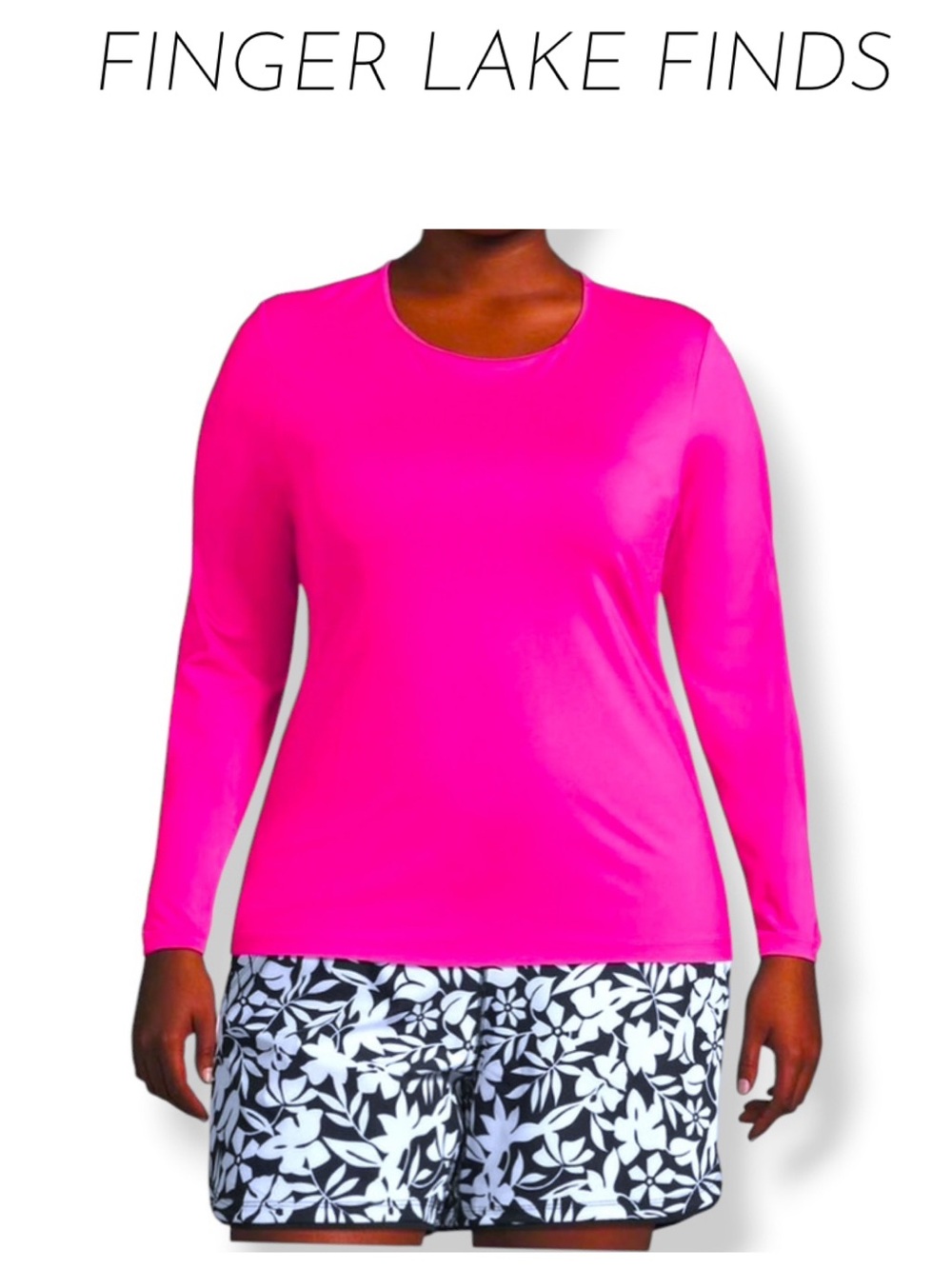 Lands' End Neon Pink Swim Long Sleeve Tee, 3X